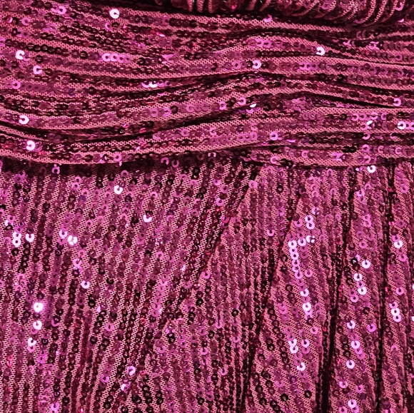 Eliza J Cocktail Dress Size 12 Pink Sequined Long Sleeve Draped Shoulder Pad NWT - Picture 6 of 10